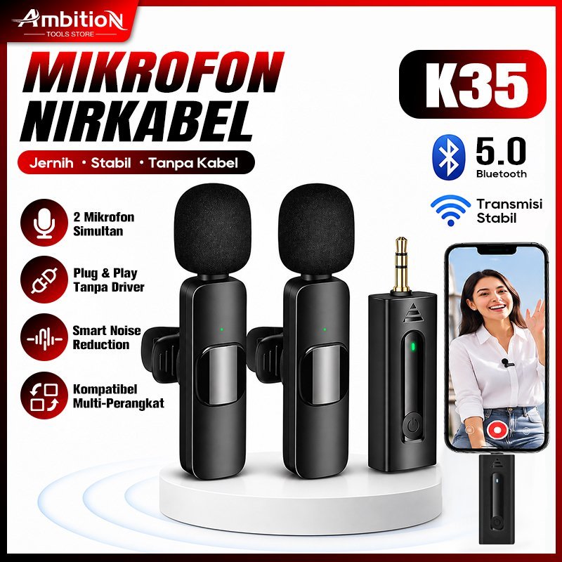 Wireless Microphone K35 Clip On Dual Mic Suara Jernih Noise Cancelling 2.4G Mini Mic Untuk Live Stre
