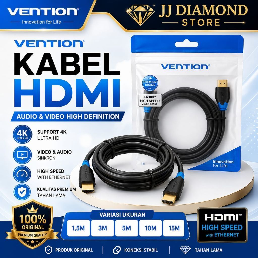 KABEL HDMI VENTION UKURAN 1.5M 3M 5M 10M 15M /KABEL HDMI VENTION ORIGINAL