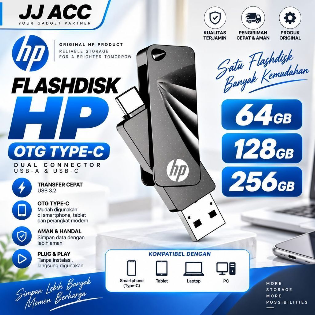FLASHDISK HP 64GB 128GB 256GB 3.2 762C OTG TYPE C /FLASHDISK OTG TYPE C DAN USB