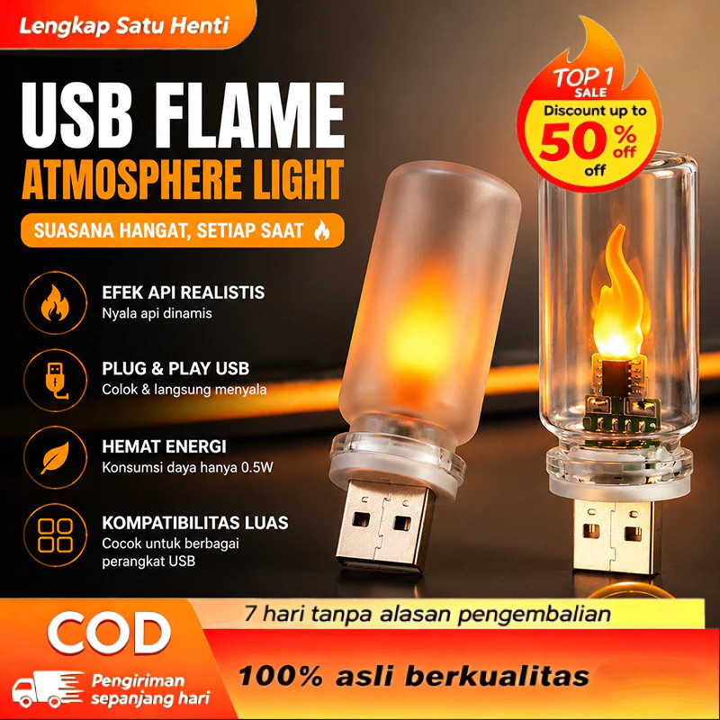 Lampu LED USB Flame Effect Lampu Api Unggun Portable Untuk Dekorasi Kamar