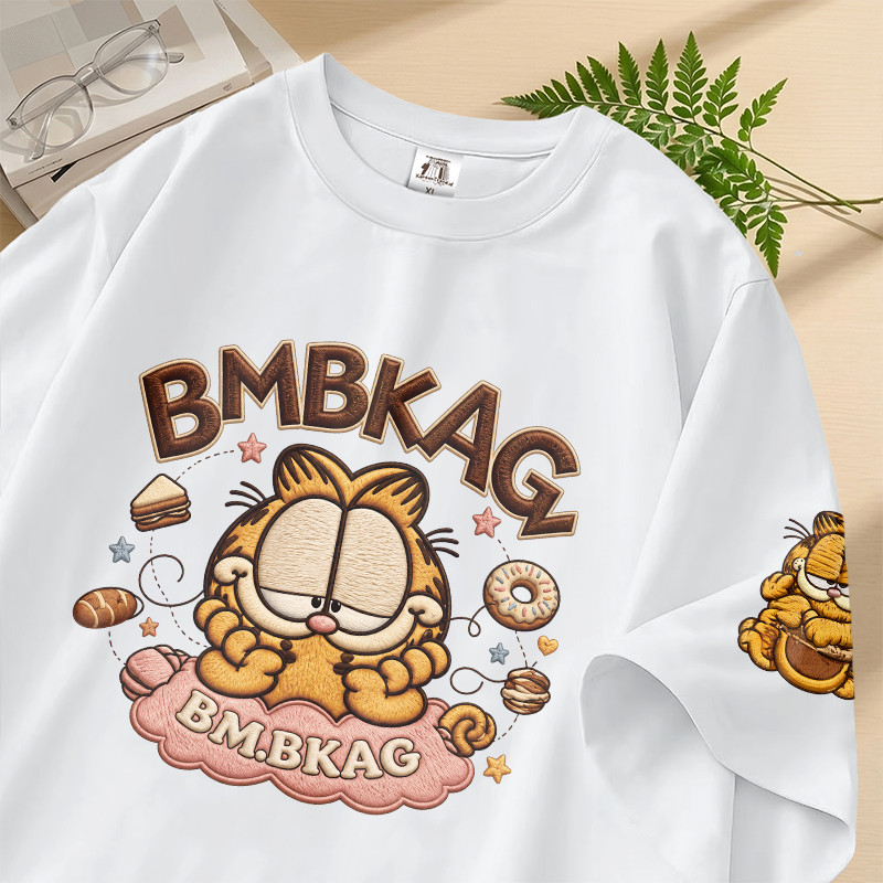 Korean Trend Kaos Unisex Lengan Pendek Oversize Motif Cozy Cat Bakery Korean Style Bahan Cotton C372