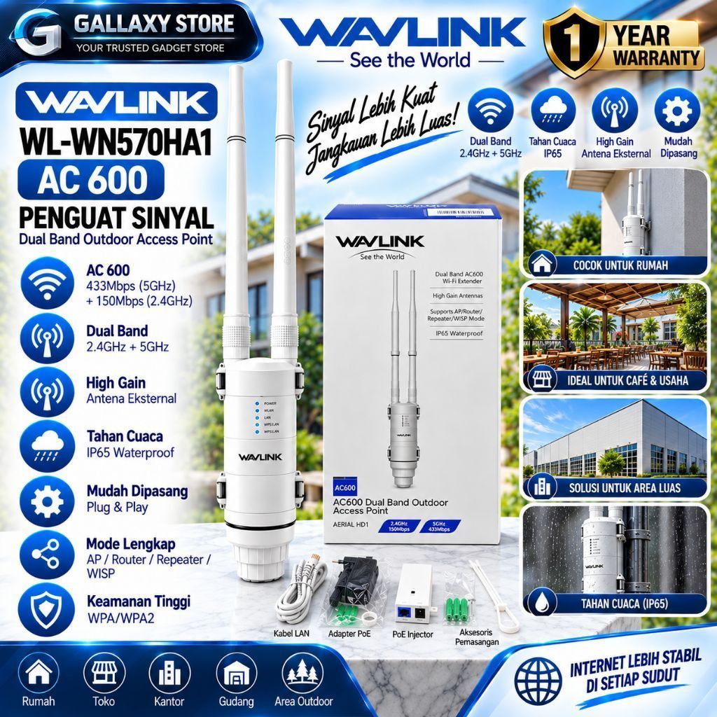 WAVLINK WL-WN570HA1 AC 600 PENGUAT SINYAL DUAL BAND