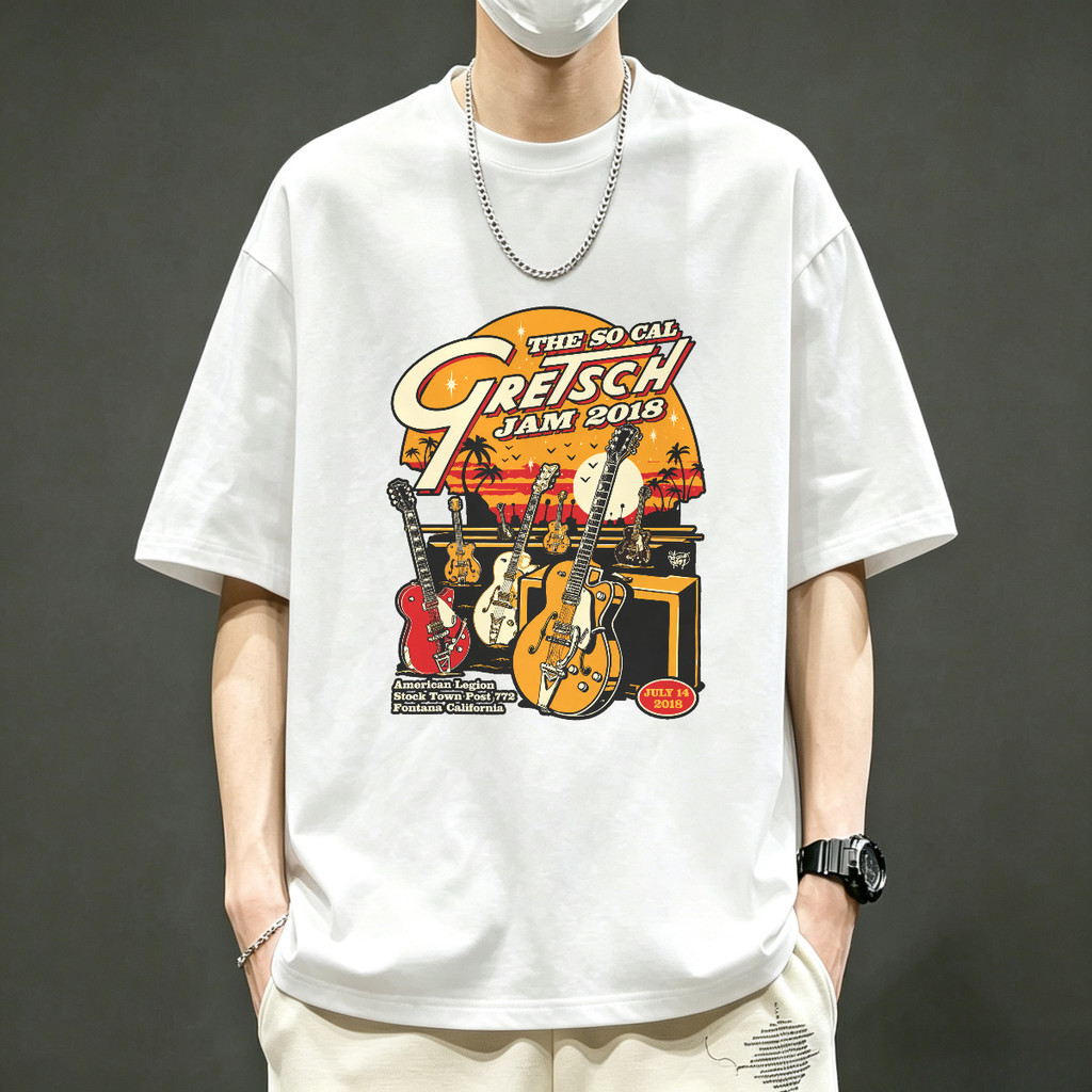 Kaos Pria Vintage Gretsch Jam 2018 Desain Gitar Rock Retro California Kaos Band Kaos Vintage Kaos Le
