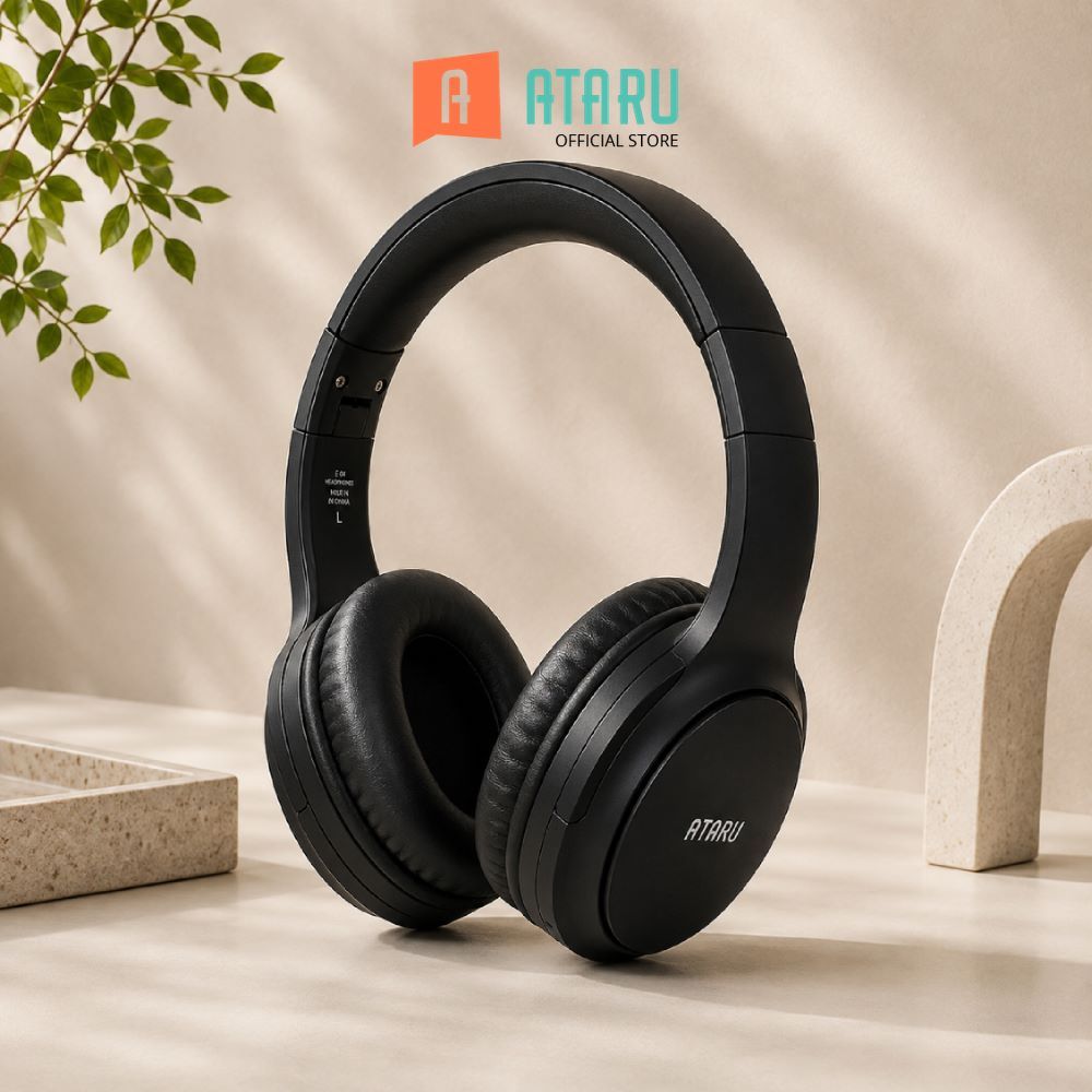 Ataru Headphone Bluetooth BT037NC - Hitam Headphone Stereo Headset Gaming Audio Musik Handsfree