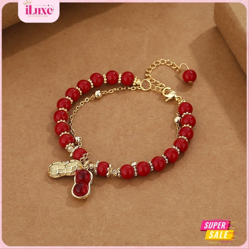 COD Gelang Giok Batu Asli Kacang Manik Kebahagiaan Asli FU Pembawa Hoki Rezeki Perhiasan Emas