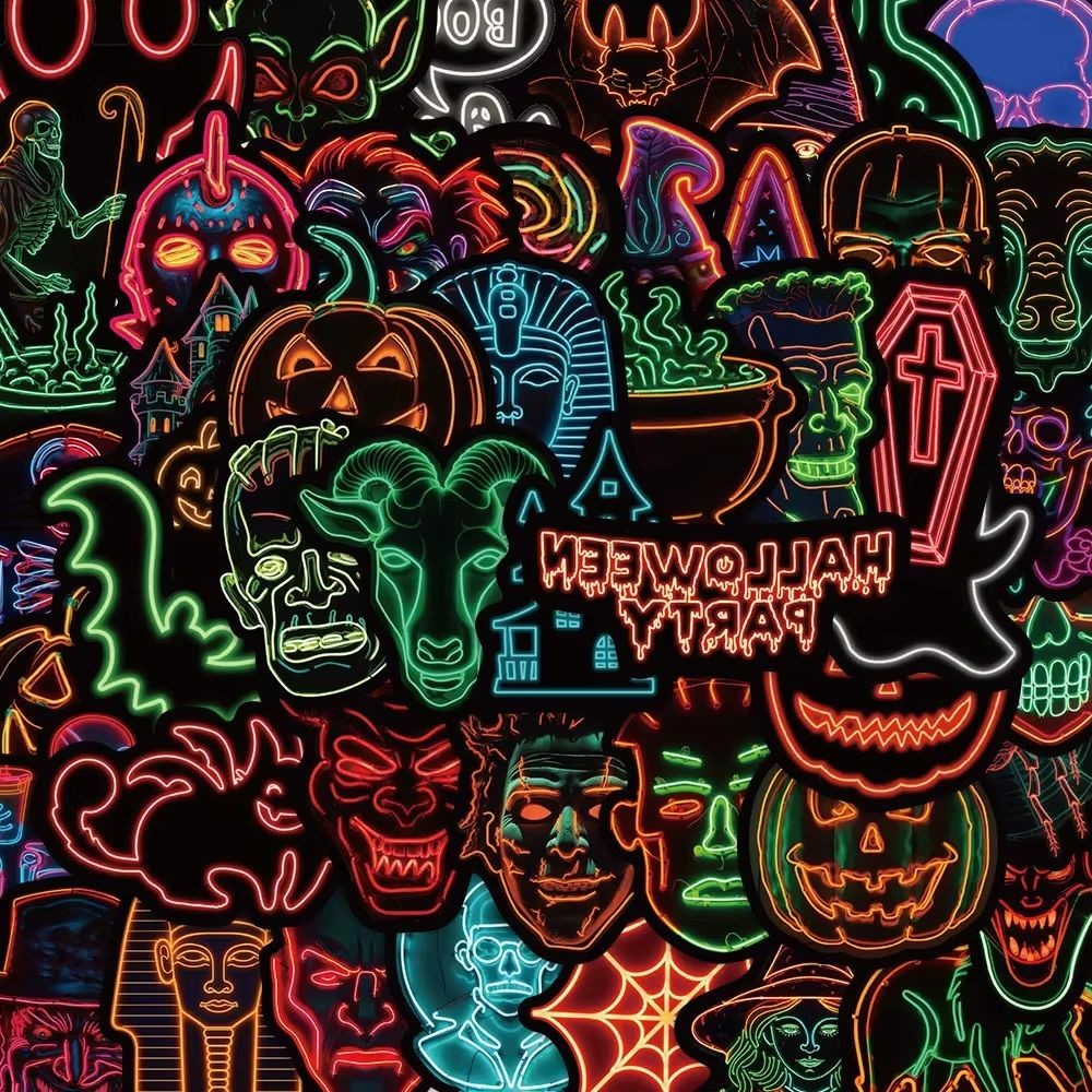 50PCS New Neon Halloween Sticker Pack Cartoon Creative Anime iPad Luggage Chair Decoration Waterproo