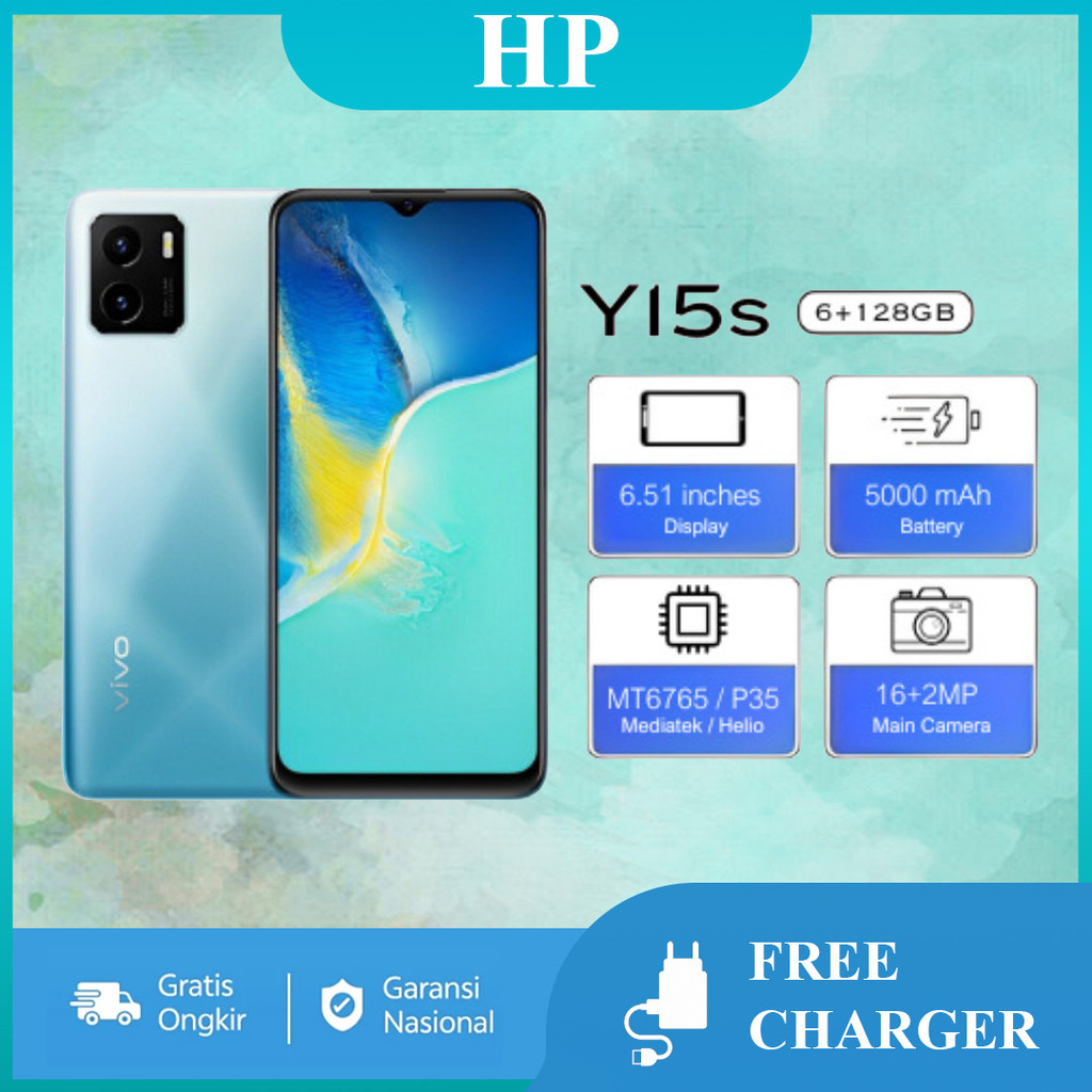 Vivo Y15s terbaru RAM 6+128GB HP Murah Cuci Gudang Android Side Fingerprint Ultra Fast AI Multi-Mode