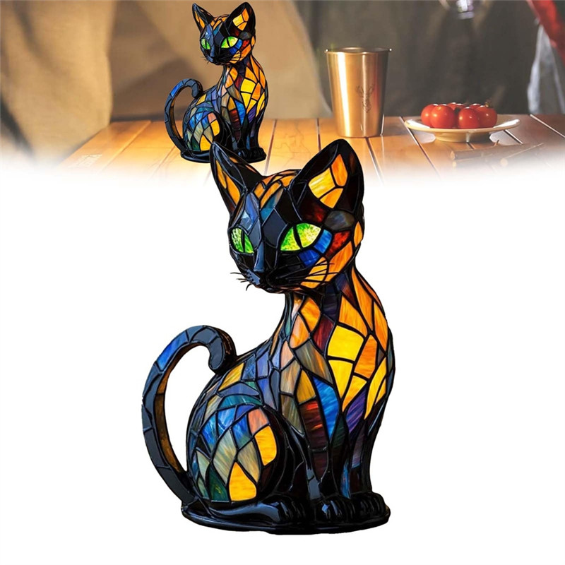 B97A-CAT Stained Resin Tabletop Night Light For Night Stands, m Glow Lamp, Cat Lamp Resin Stained Gl