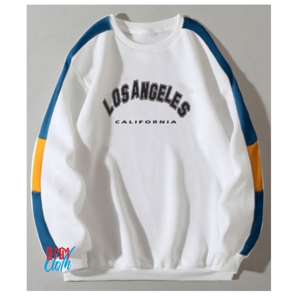 Sweater Oversize Los angeles Pira Wanita Distro Sweatshirt Crewneck Polos Putih