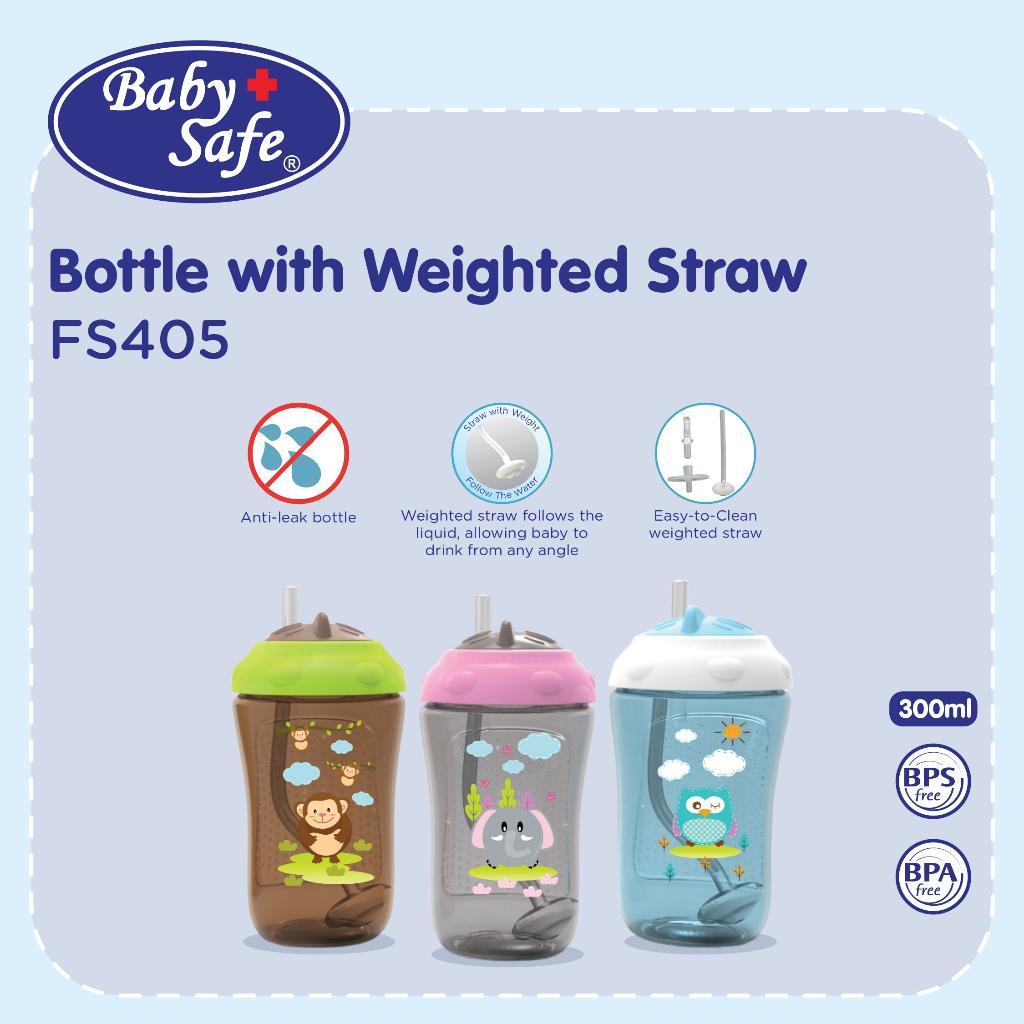 BabySafe - FS405 - Botol Minum Dengan Bandul Pemberat 300 ml | Botol  Anak dengan Sedotan | Botol Mi