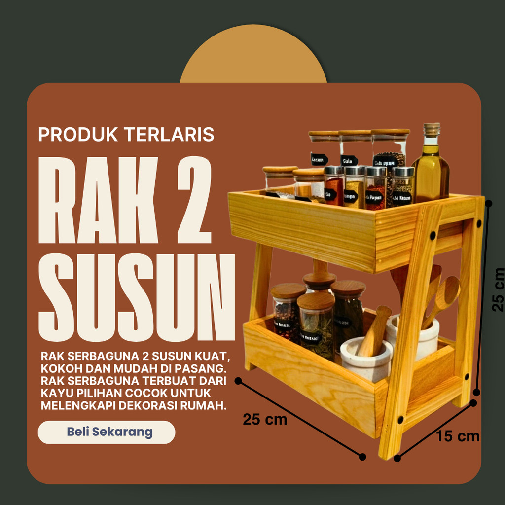 Rak Kayu Serbaguna Susun 2 Rak Skincare Rak Perkakas Minimalis