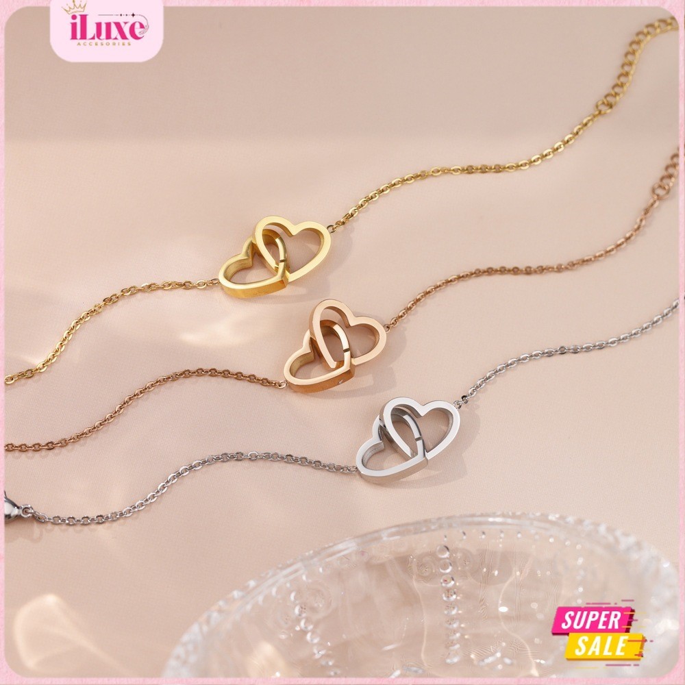 COD Gelang Emas Adjustable Titanium Bracelet Model Love Anti Karat Perhiasan Mewah Model Korea Emas