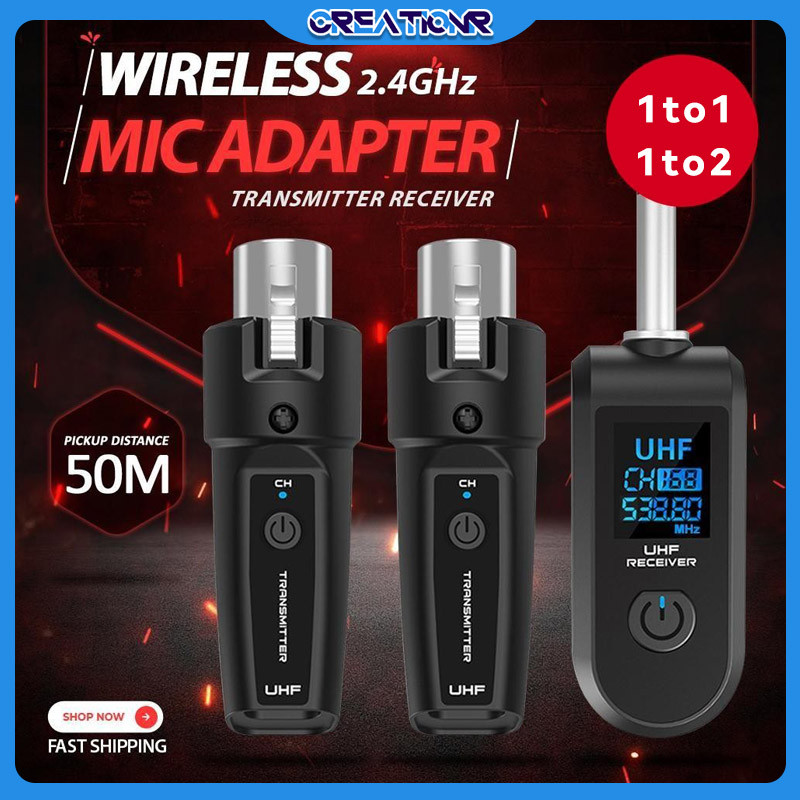 Sistem Mikropon Wireless UHF/Adapter XLR Wireless/Wireless Set for Dynamic Mic/Jangkauan 50 Meter/Tr