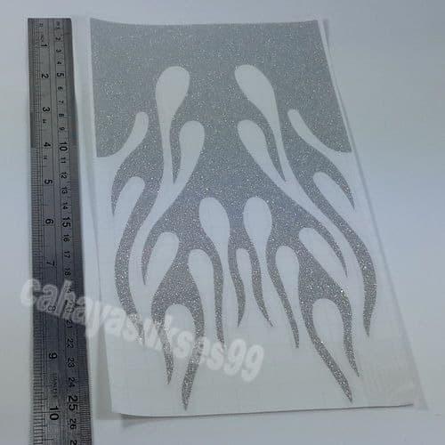Sticker Cutting Motor Spakbor Api Flame Silver Glitter Stiker Tangki Motor Reflective