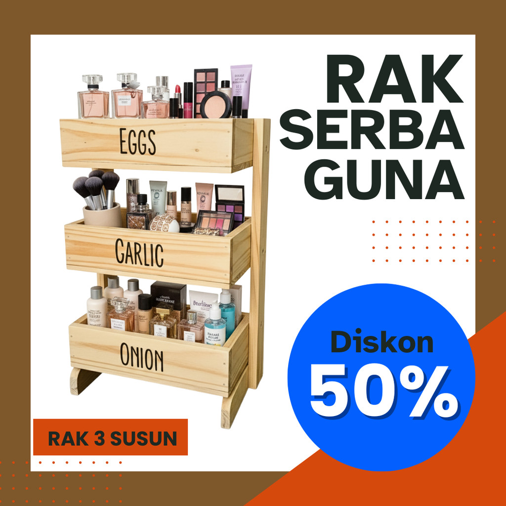 RAK BUMBU SAYUR 3 SUSUN BAHAN KAYU JATI BELANDA