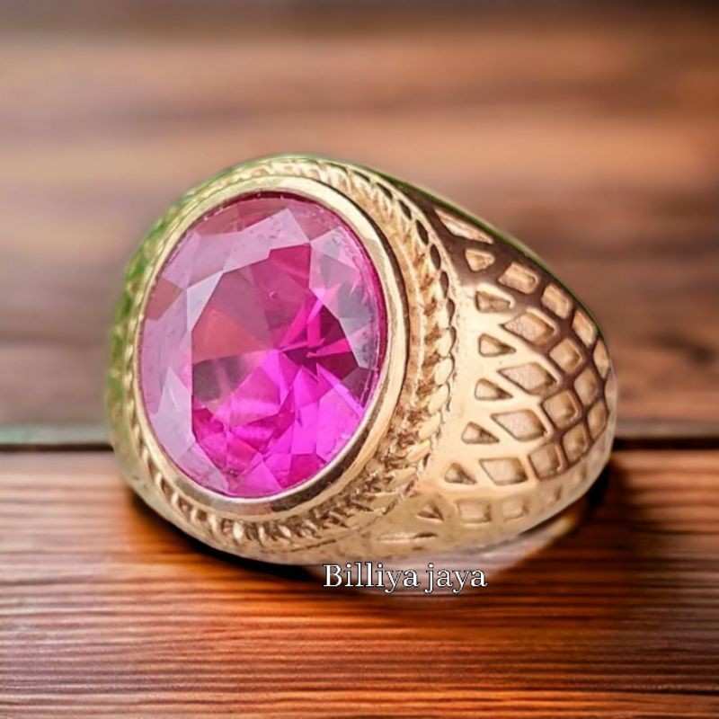 Batu Cincin Pria Merah Siam Rose Asli Bangkok