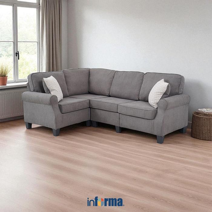 Ashley Alessio Sofa L Sectional Fabric - Abu-abu Tua