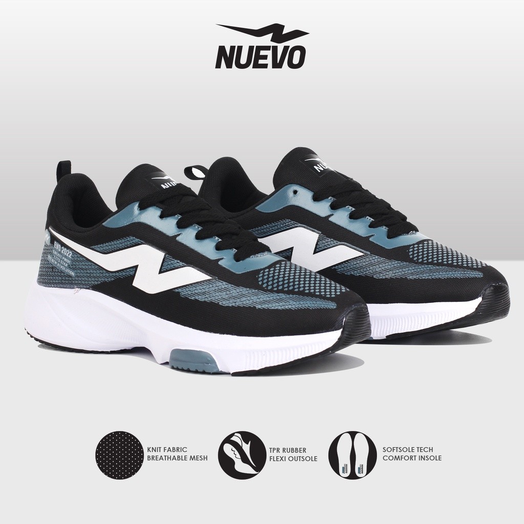 NUEVO - EVO-2022 Black Grey | Sepatu Olahraga Pria | Sepatu Running | Sepatu Casual