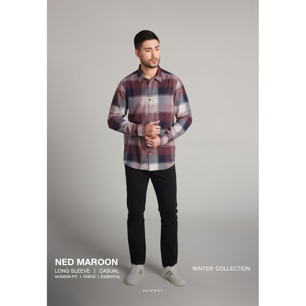 MOC Kemeja Lengan Panjang Pria Ned - Maroon
