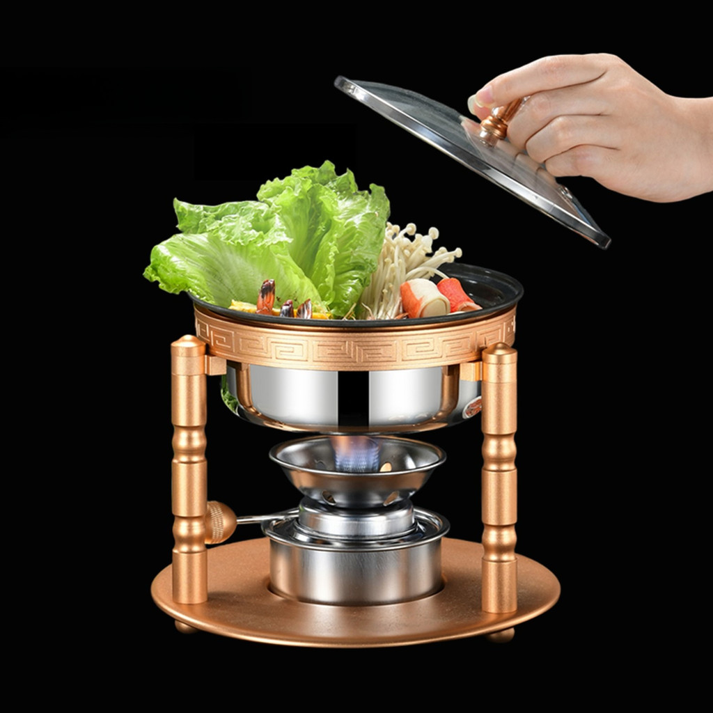 Ultra Mini Hot Pot 173mm Diameter Individual Hotpot Alcohol Fuel Budae Jjigae Portable Tiny Pot Cook