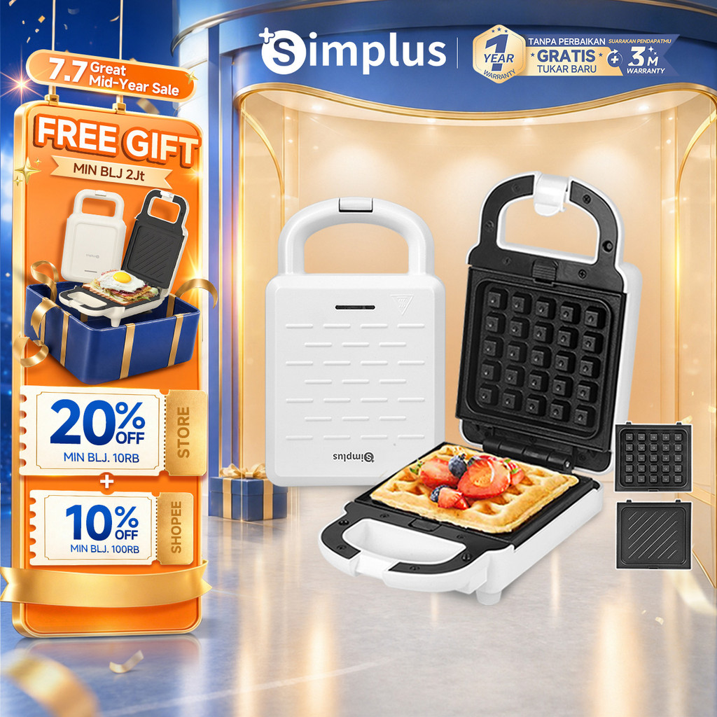 Simplus Sandwich Maker Waffle Maker Doughnut Maker Cetakan Lepas Pasang 650Watt