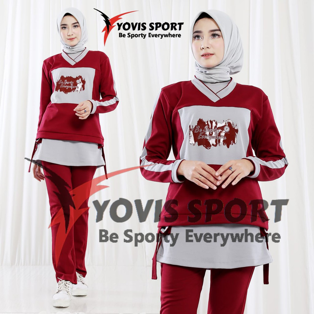 Yovis Sport / Baju olahraga wanita / setelan olahraga wanita berhijab / Setelan Sablon Ori Yovis Yov