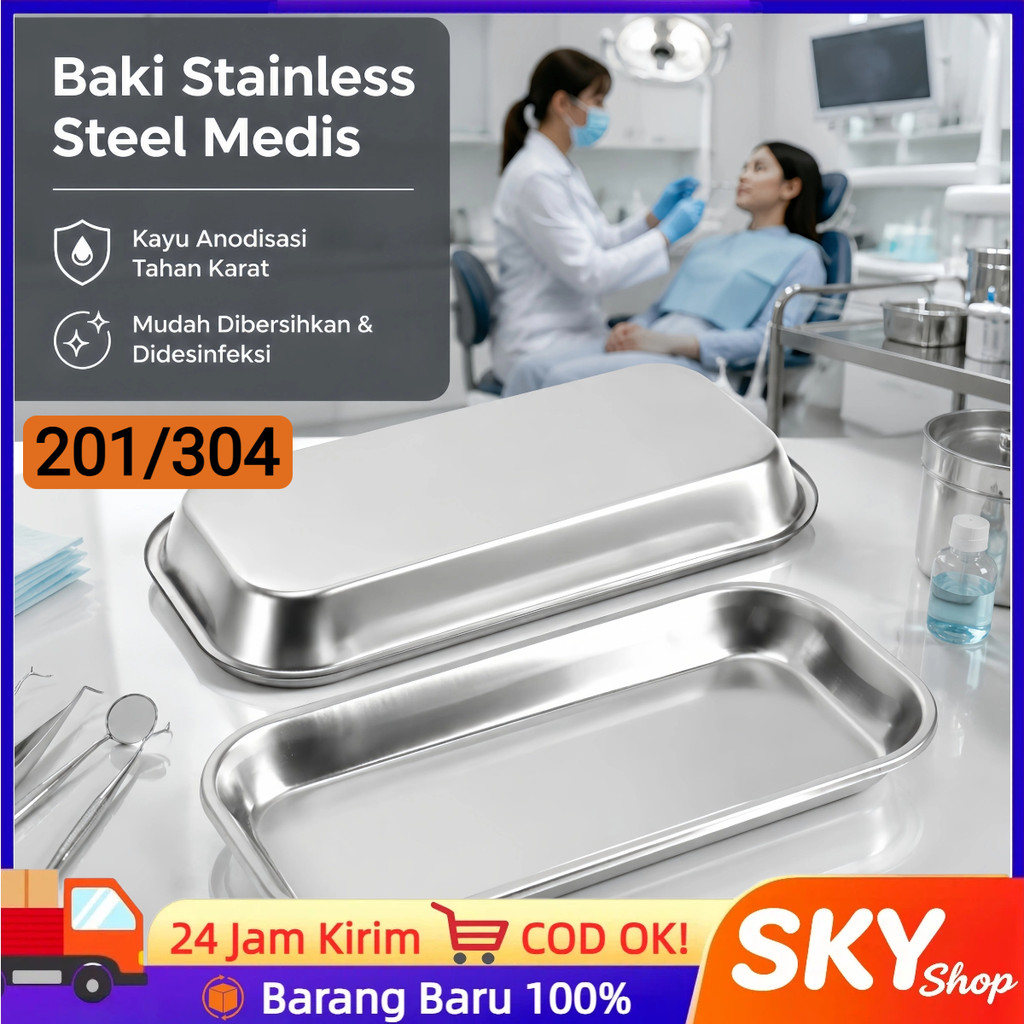 Nierbeken Tray Dental Persegi Stainless Steel 304 Anti Karat Tahan Autoclave Baki Instrumen Medis Kl