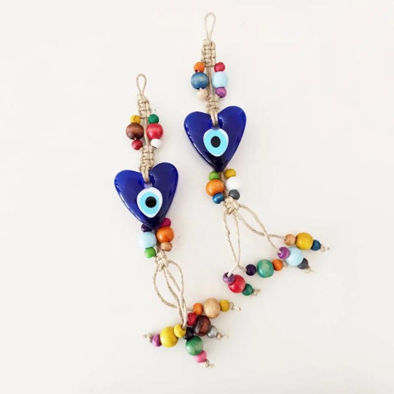 Evil Eye Glass Evil Eye Bead Heart Shape Wall Hanging  Macrame Wall Hanging Turkish Evil Eye Decor B