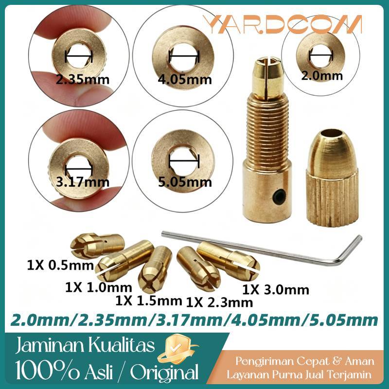 7Pcs/Set Kepala Bor Mini Collet Chuck Drill Bor Dinamo Keyless as 5.05mm/4.05mm/3.17mm/2.35mm/2.0mm