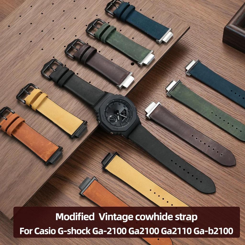 Modified Watchband For Casio G-shock Ga-2100 Vintage cowhide strap Ga2100 Ga2110 Ga-b2100 series Wat