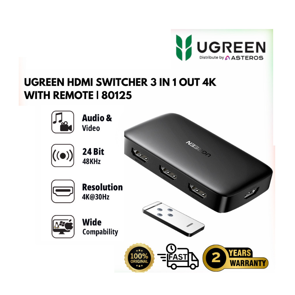 UGREEN HDMI SWITCHER 3 IN 1 4K 30HZ HDMI Switcher Splitter 80125