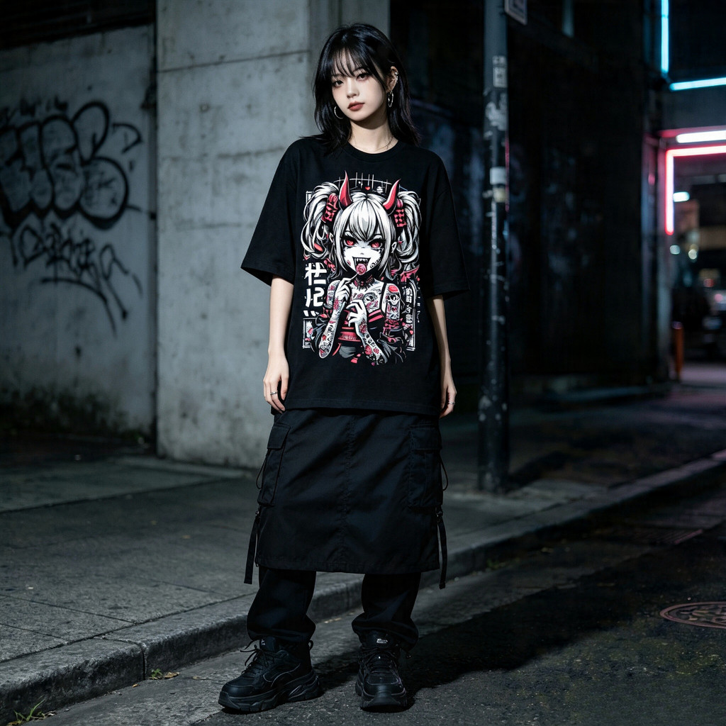 Kaos Hitam Anime Yami Kawaii Gothic Vintage Cotton Combed Kaos Distro Harajuku Streetwear Unisex