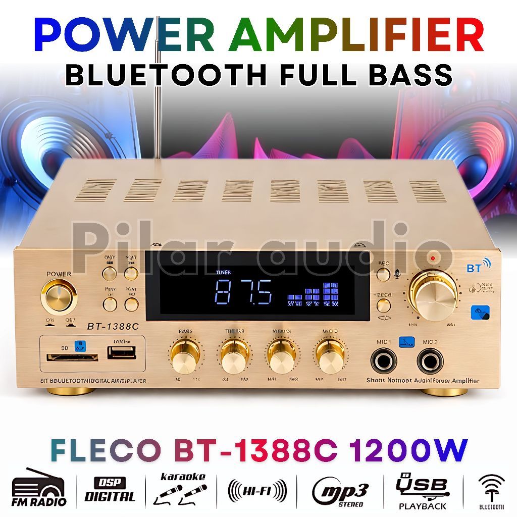 power amplifier FLECO BT-1388C | Amplifier Bluetooth Mini Audio Power FLECO BT1388C 1200W | Karaoke 