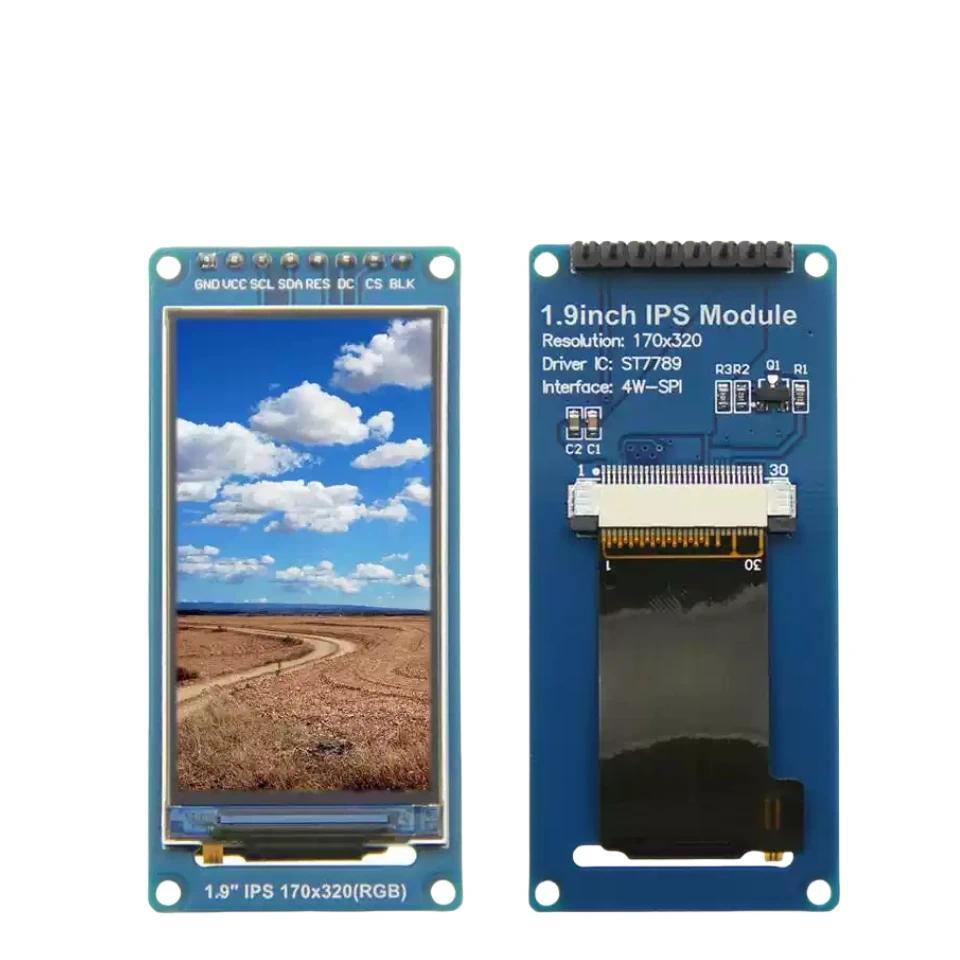 Layar LCD TFT IPS 1,9 Inci Sudut Pandang Penuh, Modul Layar Warna, Port Serial SPI, Definisi Tinggi 