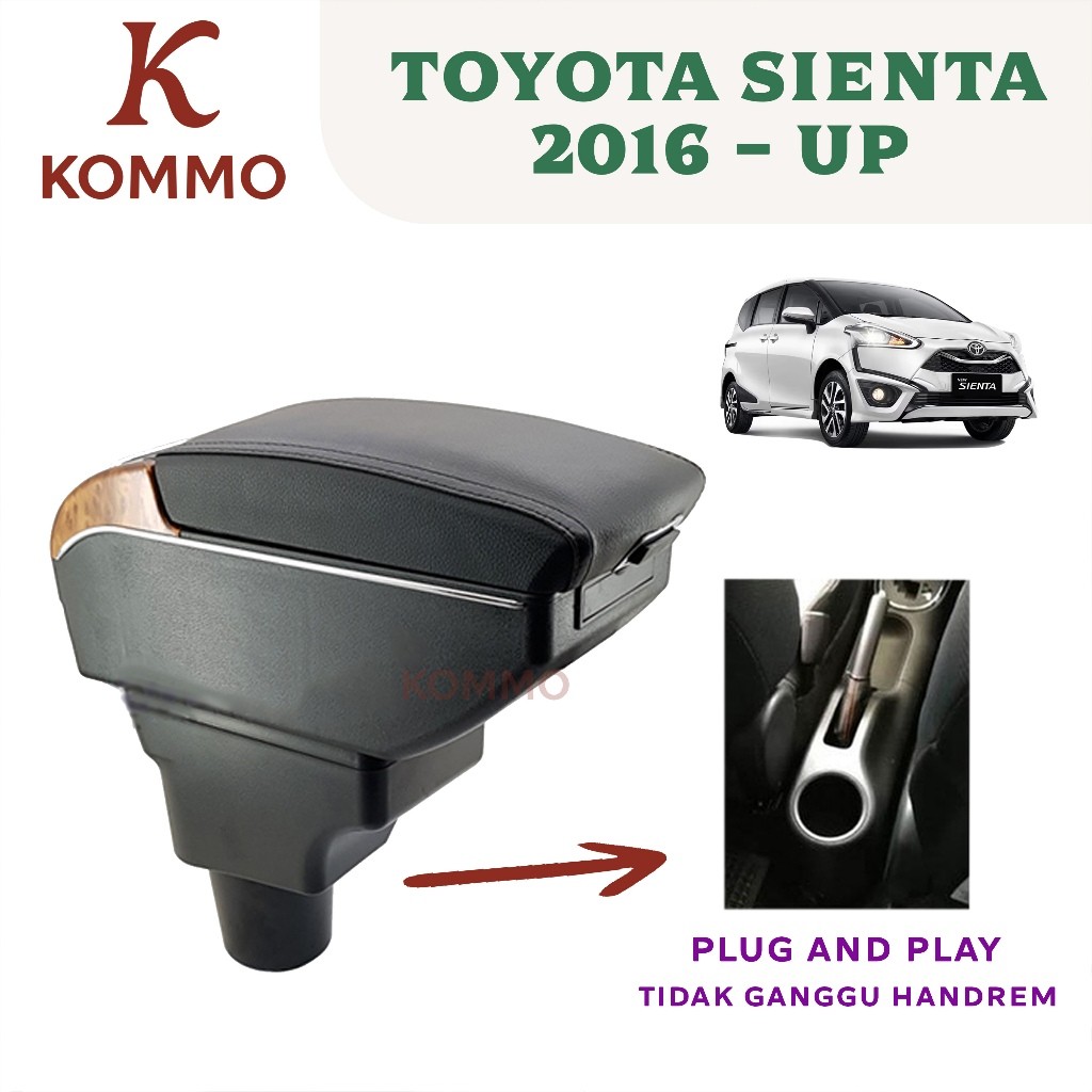 Kommo Armrest Sandaran Tangan Arm Rest Mobil Toyota Sienta dengan USB Port Charger