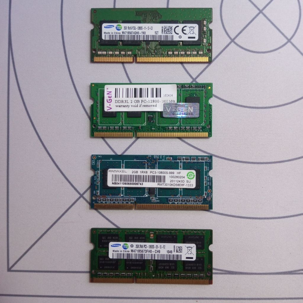 RAM Laptop SODIMM DDR3 / DDR3L 2GB PC12800 1600MHz & PC10600 1333MHz (Samsung / V-Gen / Ramaxel / Ki