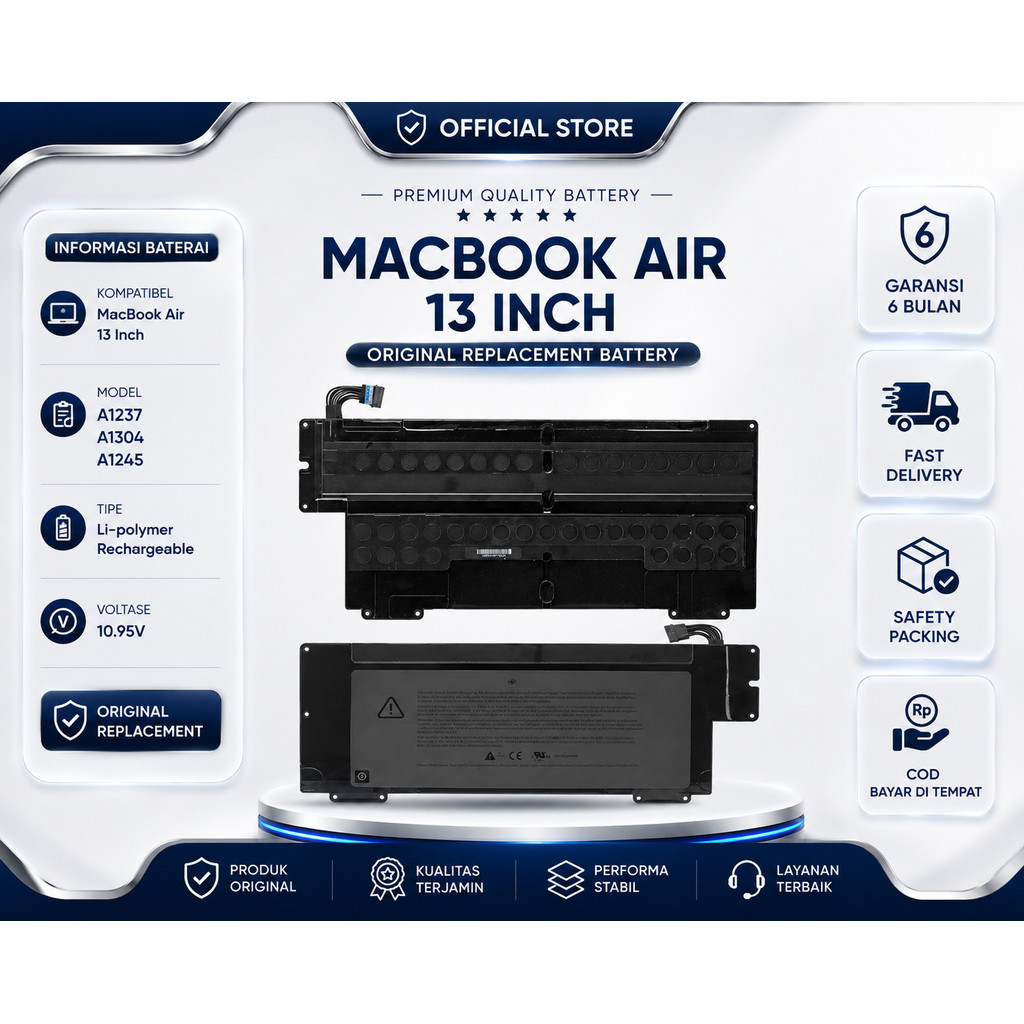 Baterai MacBook Air 13 Inch A1237 A1304 A1245 Replacement