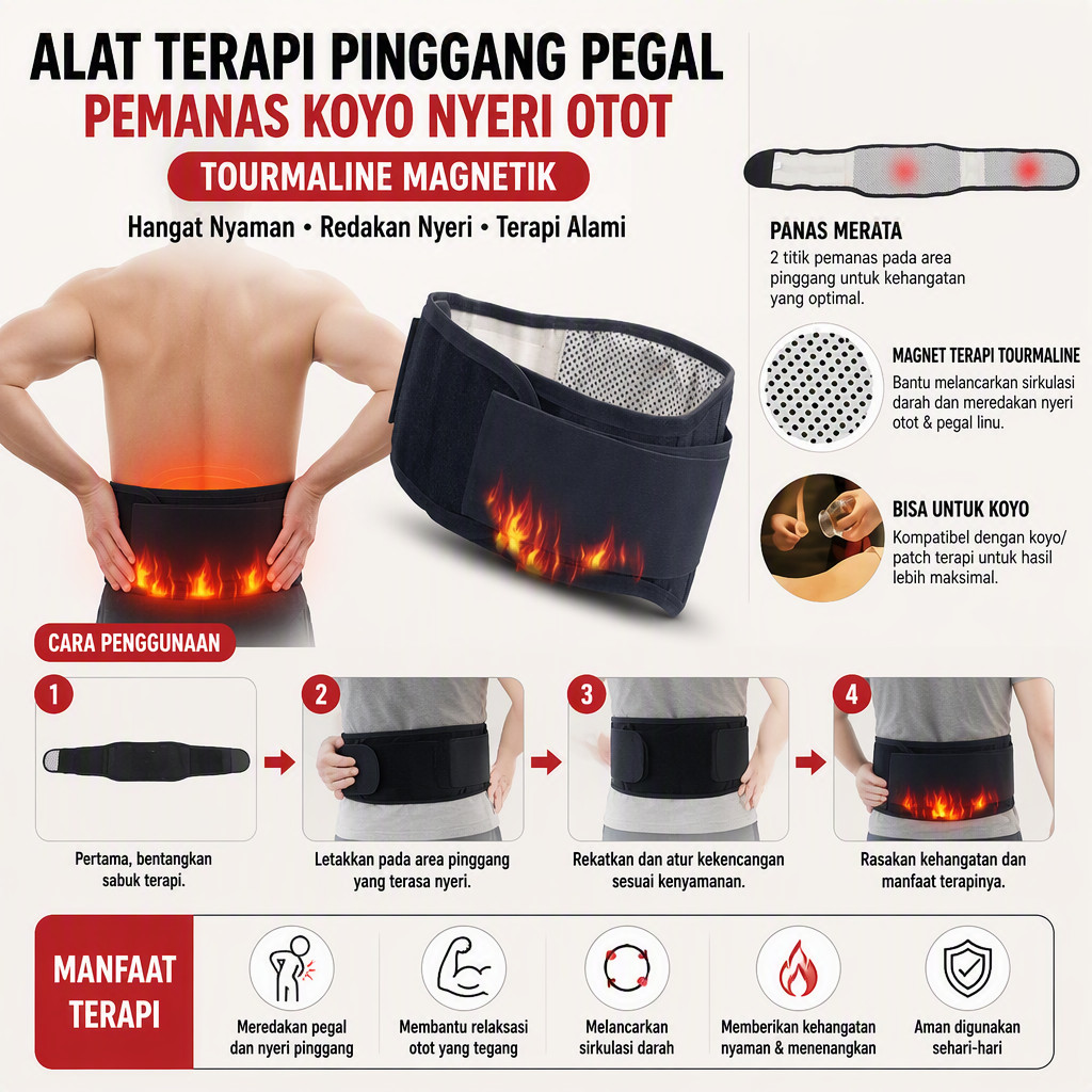Alat Terapi Pinggang Pegal Pemanas Koyo Nyeri Otot Tourmaline Magnetik