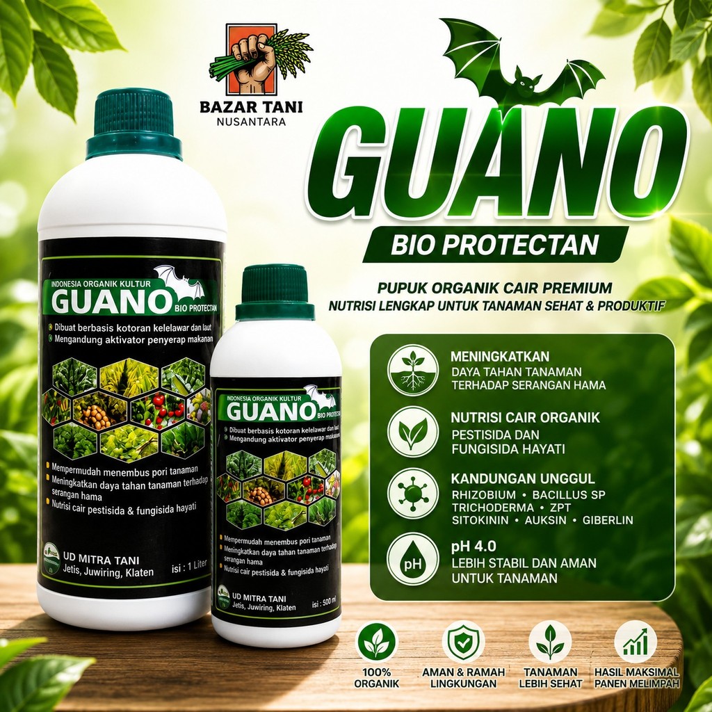 GUANO BIO PROTECTAN Pupuk organik kohe walet dan kelelawar rhizobium bacillus SP  trichoderma  zpt z