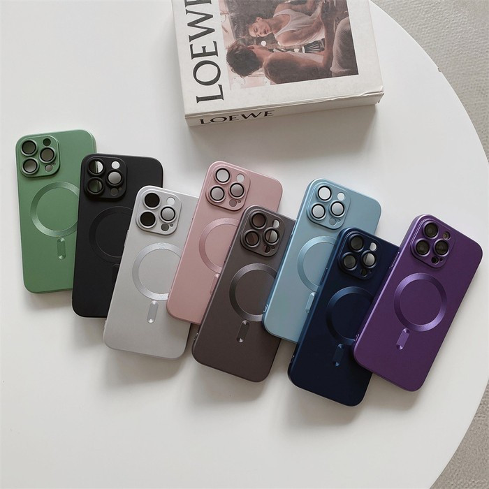 Soft Case Matte Magnetik Support Magsafe Wireless Charging Phone Case Silikon With Ring Lensa Kamera