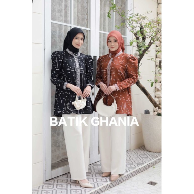 Payu batik - Blouse Batik Wanita Modern Atasan Batik Kantor Baju Batik Lengan Panjang motif Tetris b