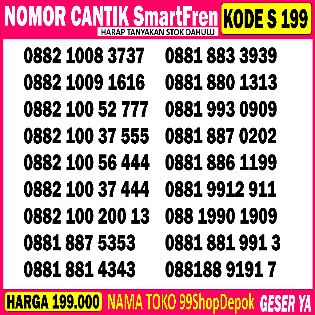 Nomor Cantik Smartfren 11 Angka 12 Digit Triple abab Nomer Smart 11 Digit 000 Seri  Tahun 888 999
