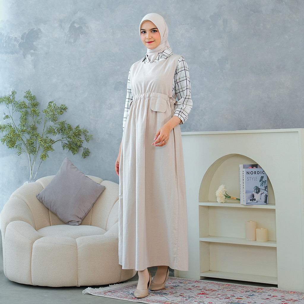 RILLEY - Overall Rizwanda | Dress Panjang Muslim Wanita | Overall Wanita Terbaru Bahan Linen