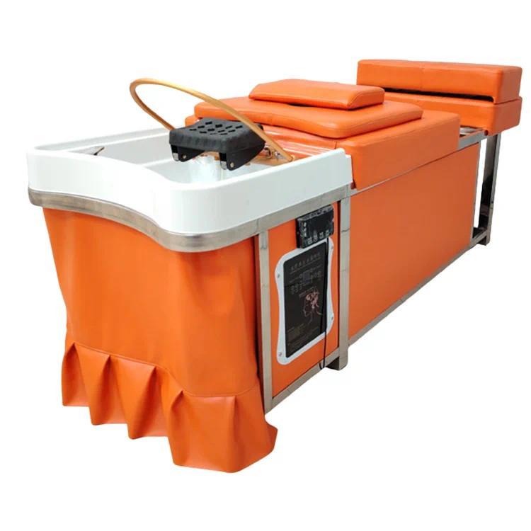 Modern Orange Water Heater Fumigation Integrated Shampoo Bed No Plumbing Head Spa Bed with Water Sto