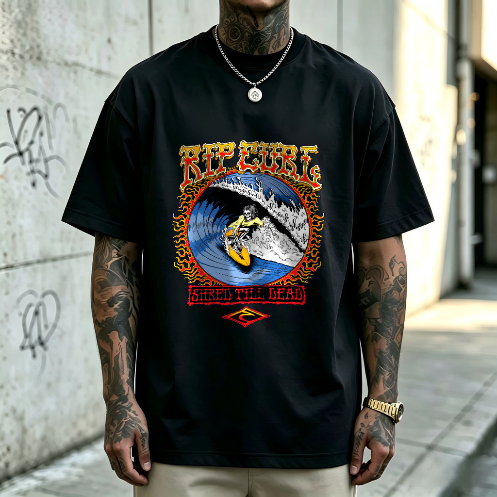 Kaos Pria Rip Curl Skull Surfer Wave, T-Shirt Oversize Vintage American Style, Kaos Distro Unisex Gr