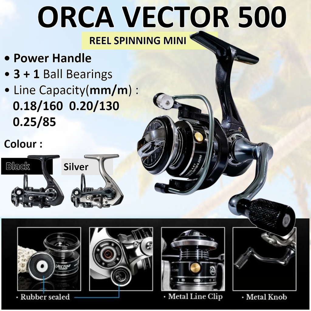 Reel Spinning Orca Vector 500 Power Handle Ultra Light Alumunium Spool Rell Mini Gulungan Senar Pada