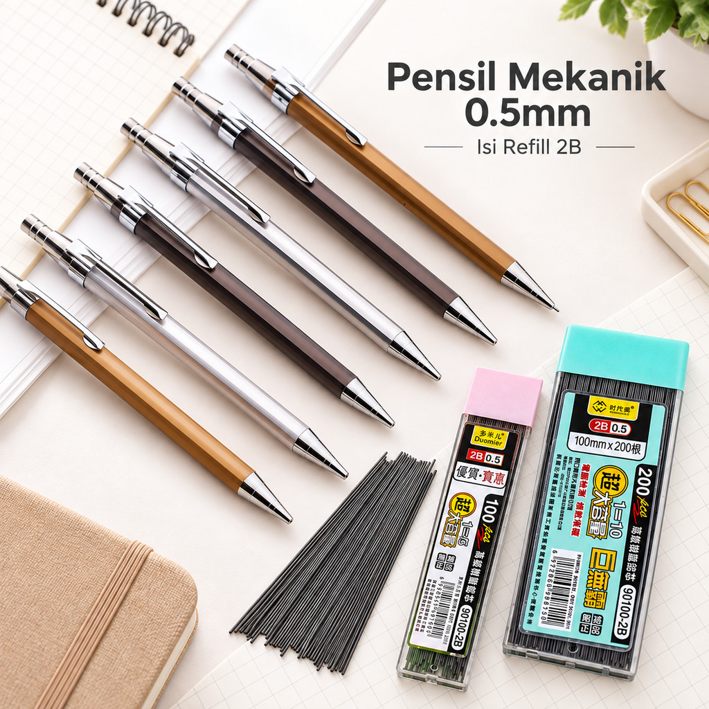 Pensil Mekanik Otomatis 2B 0.5 / 0.7 Bahan Metal Untuk Stationery - Stazionario