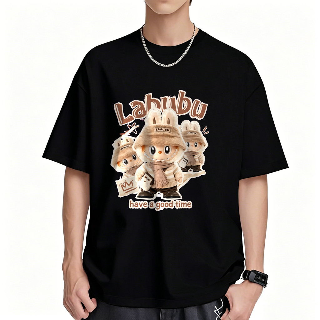 Kaos Lengan Pendek Putih Labubu Boneka Kelinci Lucu Cokelat Kaos Oversize Kaos Sablon Aesthetic T Sh