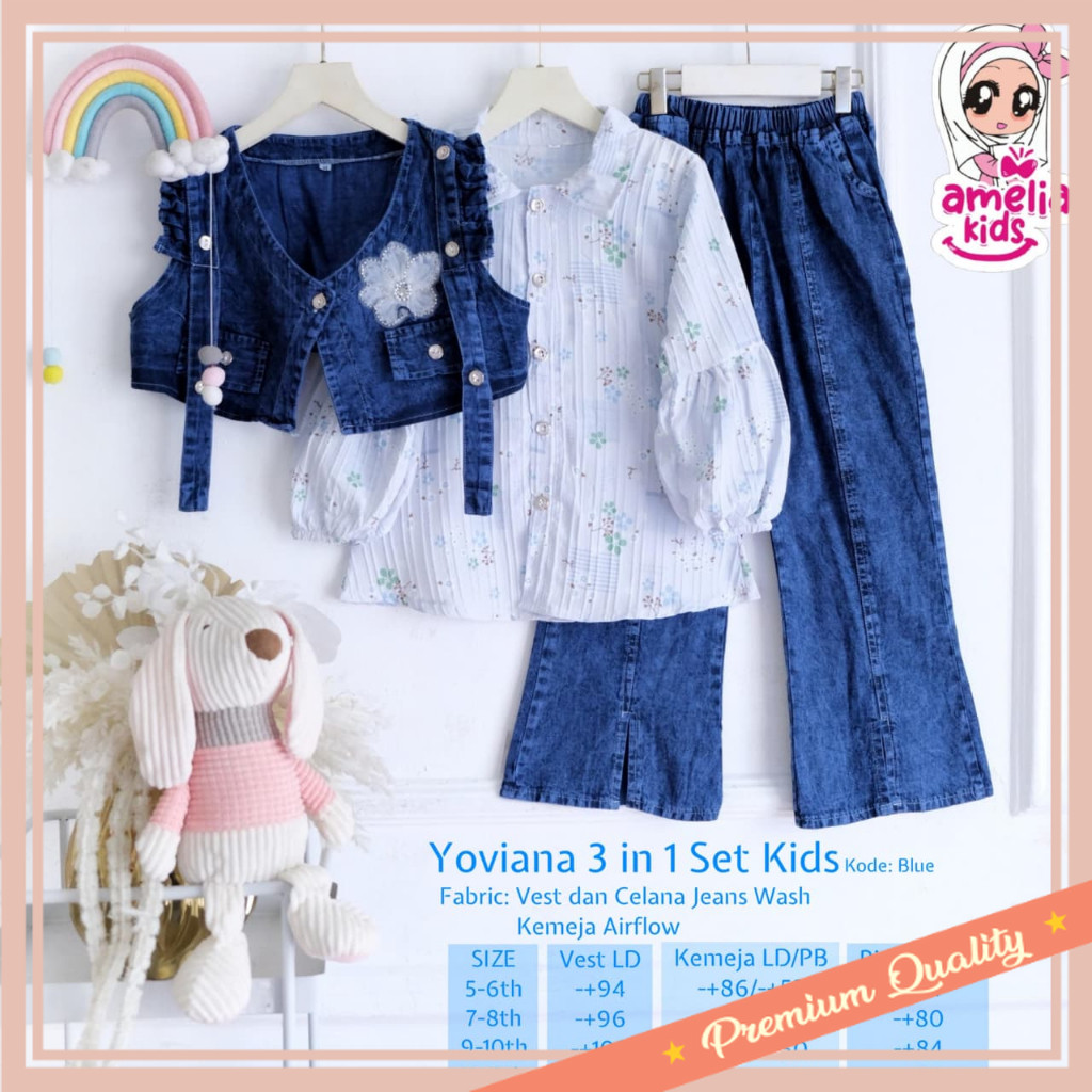 Termurah Baju Anak Kekinian Modern Korean Style / setelan 3in1 anak perempuan 5-12 tahun tifany mono