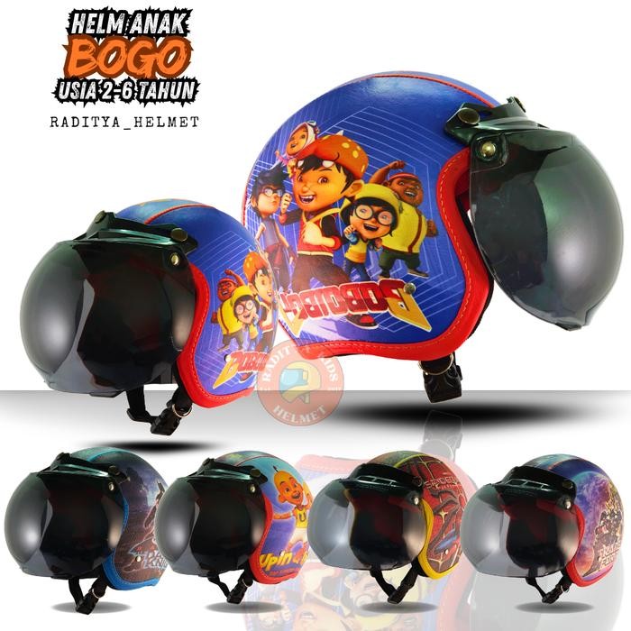 Helm Bogo Retro Anak Untuk Usia 2-6tahun laki laki perempuan Motif Pororo - pst kaca bogo Pororo Mot